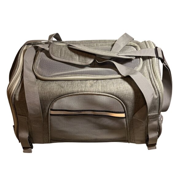 Gray Pet Carrier With Mesh Panels & Pockets Airline Approved Sherpa Pet Bed - Picture 1 of 12
